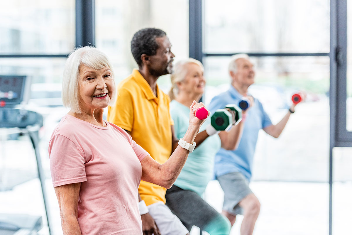 Older adults lifting weights